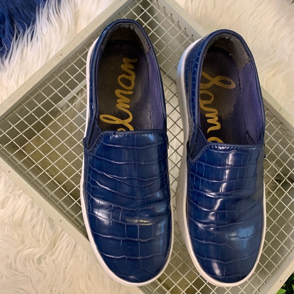 {Sam Edelman} Navy Leather Outsole | Snake/Croc Pattern | Lifted Sole 7.5 Womens - Picture 2 of 8